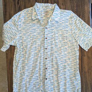 L.L. Bean Cotton Short Sleeve Button Up Fish Print Size L